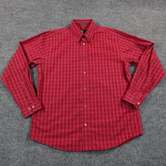 Eddie Bauer Shirt Men M Red Plaid Wrinkle Resistant Relaxed Button Up 14178 - Picture 1 of 8